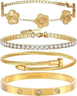 18K Gold Plated Bangle Bracelet Set for...